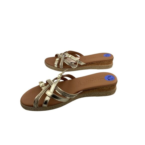 Fabio Maggenti Gold Strappy Espadrille Sandals 7.5 Made in Italy Leather NWT - Picture 5 of 5